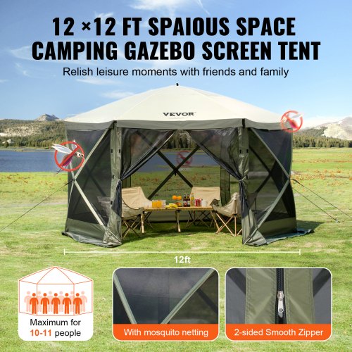 Pop Up Gazebo Tent PopUp Screen Tent 6 Sided Canopy Sun Shelter with 6