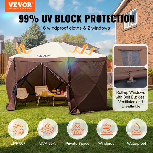 Pop Up Gazebo Tent PopUp Screen Tent 6 Sided Canopy Sun Shelter with 6
