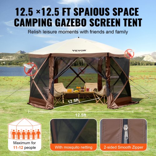 Pop Up Gazebo Tent PopUp Screen Tent 6 Sided Canopy Sun Shelter with 6