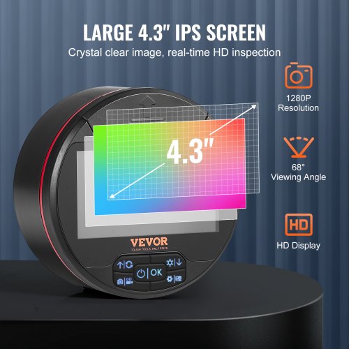Borescope Triple Lens Endoscope Camera with Light 43 IPS Screen