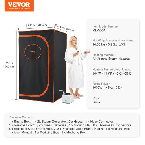 Portable Steam Sauna Tent Full Size 1000W Personal Sauna Blanket Kit for Home