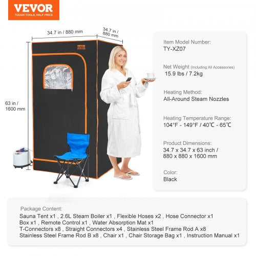 Portable Steam Sauna Tent Full Size 1200W With Visible Window Personal