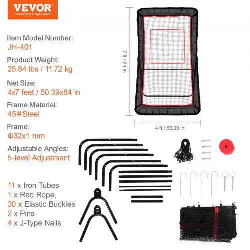 Lacrosse Rebounder for Backyard 4x7 Ft Volleyball Bounce Back Net