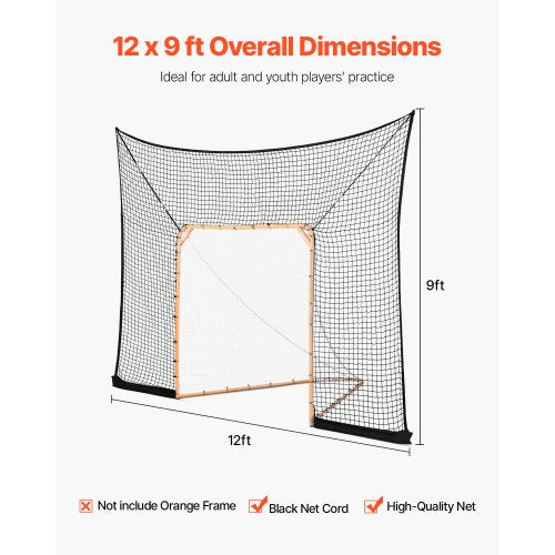 Hockey and Lacrosse Goal Backstop 12x9 ft Lacrosse Net with Extended