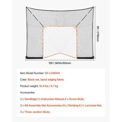 Hockey and Lacrosse Goal Backstop 12x9 ft Lacrosse Net with Extended