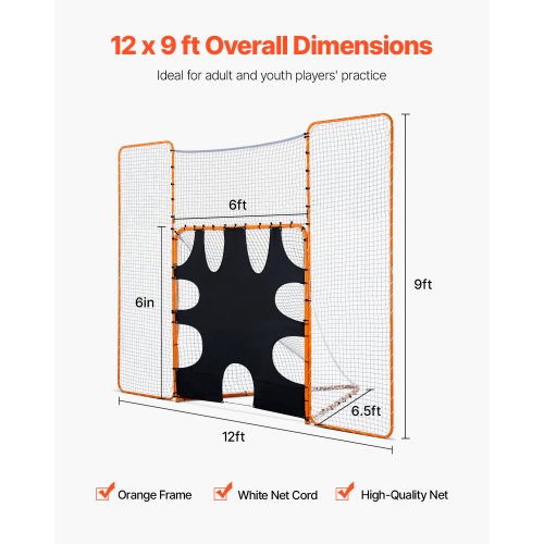3IN1 Lacrosse Goal 12x9 ft Lacrosse Net with Backstop and Target Quick