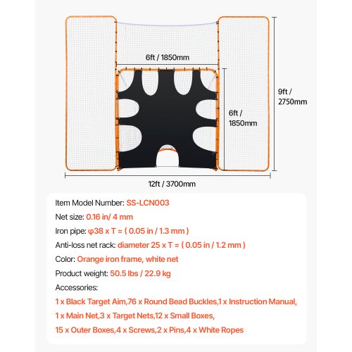 3IN1 Lacrosse Goal 12x9 ft Lacrosse Net with Backstop and Target Quick