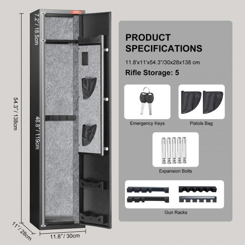 5 Rifles Gun Safe Rifle Safe with Fingerprint Lock Quick Access Gun