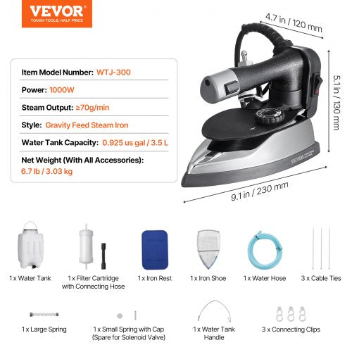 Gravity Feed Steam Iron 1000W Gravity Feed Iron with 3.5 L Large Capacity