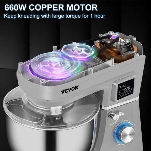 Stand Mixer 660W Electric Dough Mixer with 6 Speeds LCD Screen Timing