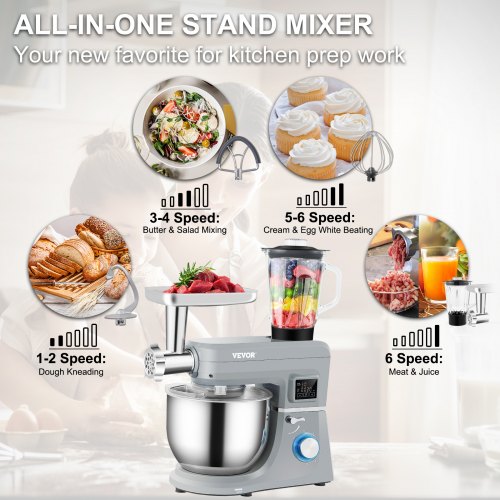 5 IN 1 Stand Mixer 660W TiltHead Multifunctional Electric Mixer with 6