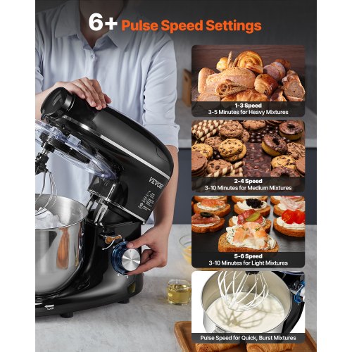 3in1 Multifunctional Stand Mixer 6QT Stainless Steel Bowl 660W 6P