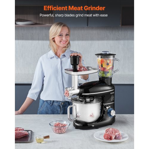 3in1 Multifunctional Stand Mixer 6QT Stainless Steel Bowl 660W 6P