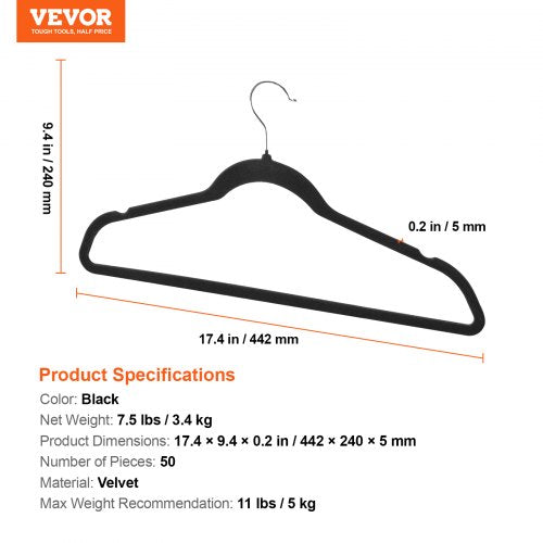 Hangers 11lbs LoadBearing 50 Pack Black Velvet Hangers with 360 Degree