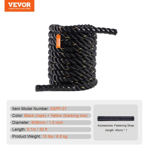 Battle Rope 1.5 Inch Diameter 30Ft Length Polyester Exercise Rope Battle