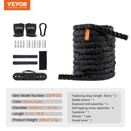 Battle Rope 1.5 Inch Diameter 30Ft Length Polyester Exercise Rope Battle