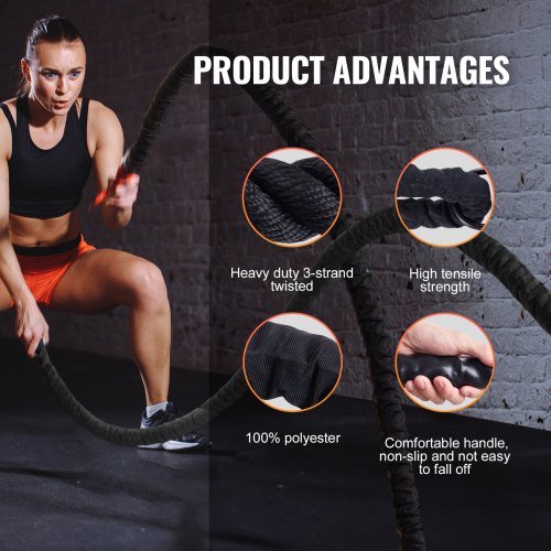 Battle Rope 15 40Ft Gym Workout Strength Training Exercise Fitness Rope