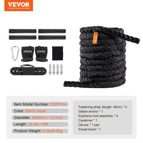 Battle Rope 15 40Ft Gym Workout Strength Training Exercise Fitness Rope