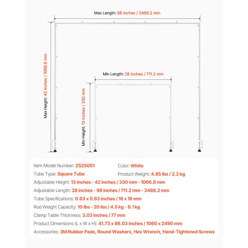 Over The Table Rod Stand with Clamps 1342 Tall 2898 Length