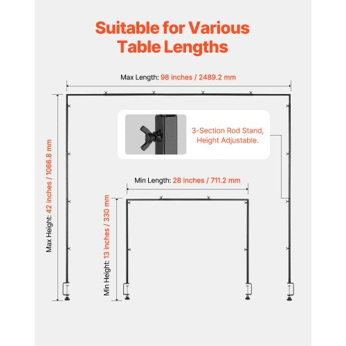 Over The Table Rod Stand with Clamps 1342 Tall 2898 Length