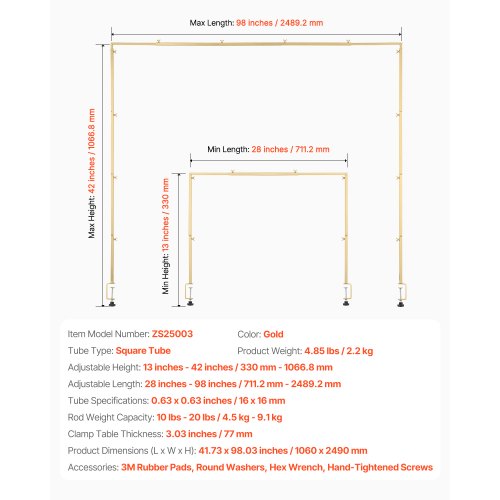 Over The Table Rod Stand with Clamps 1342 Tall 2898 Length