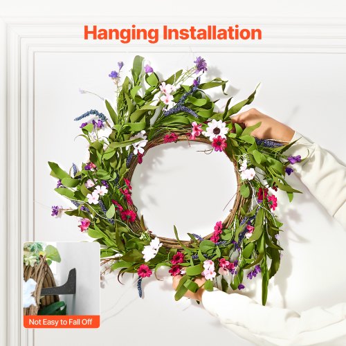 Artificial Decorative Wreath 22 in Pink Green Decorated with Daisies