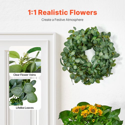 Artificial Decorative Wreath 26 in Green Decorated with Eucalyptus