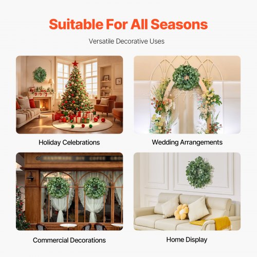 Artificial Decorative Wreath 26 in Green Decorated with Eucalyptus