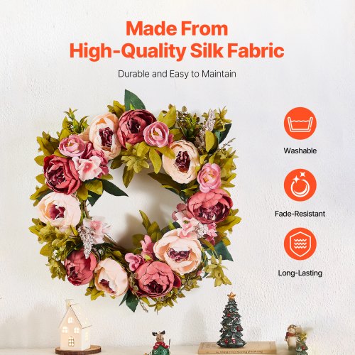 Artificial Decorative Wreath 19 in Pink Decorated with Peonies