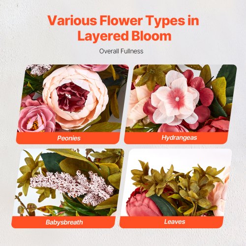 Artificial Decorative Wreath 19 in Pink Decorated with Peonies