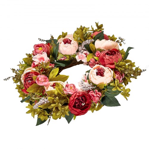 Artificial Decorative Wreath 19 in Pink Decorated with Peonies
