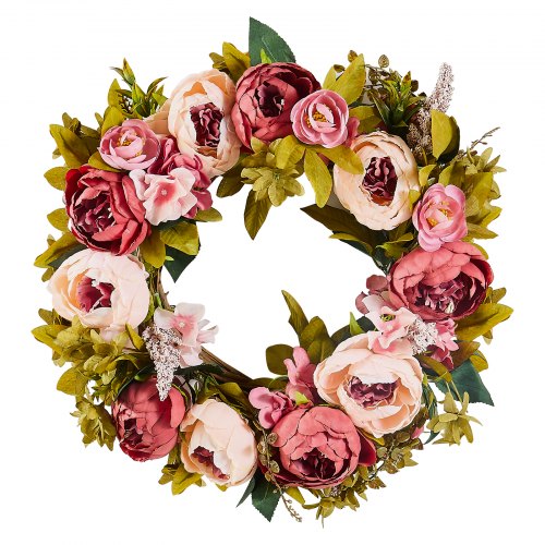 Artificial Decorative Wreath 19 in Pink Decorated with Peonies