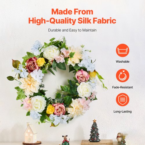 Artificial Decorative Wreath 24 in White Pink Yellow Decorated with Peonies