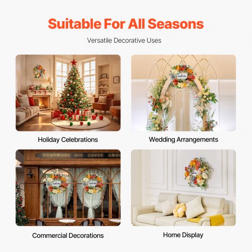 Artificial Decorative Wreath 24 in Red Orange Yellow Decorated with Hydrangeas