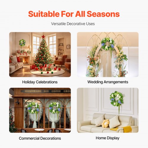 Artificial Decorative Wreath 23 in Blue White Green Decorated with Hydrangeas