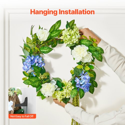Artificial Decorative Wreath 23 in Blue White Green Decorated with Hydrangeas