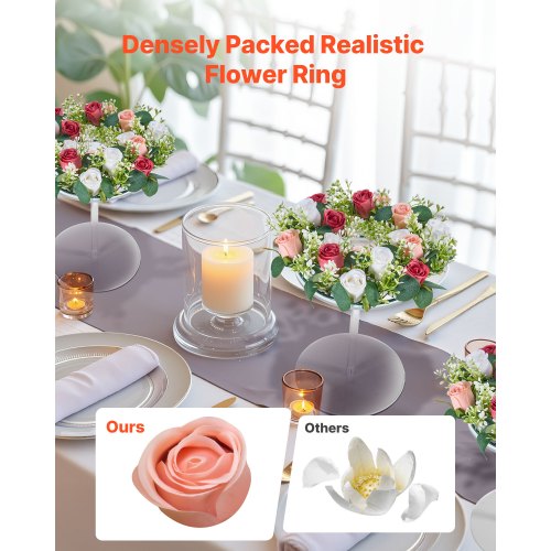 Artificial Rose Wreath 14Inch Diameter Faux Flower Wreath with Pink and White