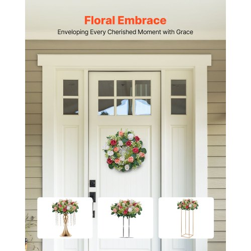 Artificial Rose Wreath 14Inch Diameter Faux Flower Wreath with Pink and White