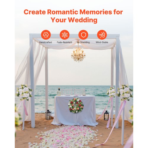 Artificial Rose Wreath 14Inch Diameter Faux Flower Wreath with Pink and White