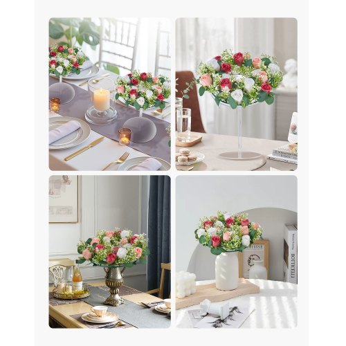 Artificial Rose Wreath 14Inch Diameter Faux Flower Wreath with Pink and White