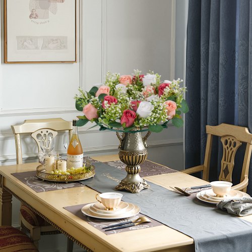 Artificial Rose Wreath 14Inch Diameter Faux Flower Wreath with Pink and White