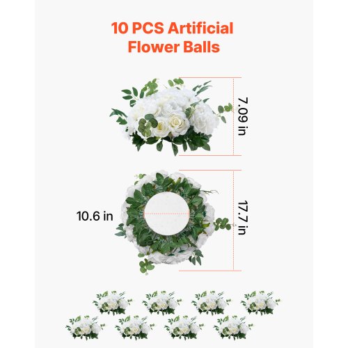 Flower Balls Arrangement Bouquet 10 PCS 17.7Inch Diameter Artificial