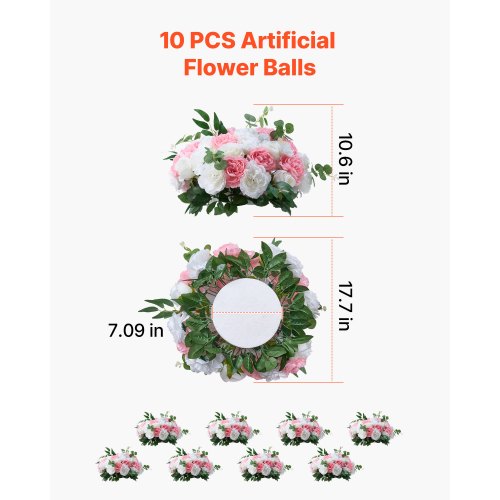 Flower Ball Arrangement Bouquet 10 PCS 17.7Inch Diameter Artificial Flower