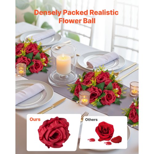 Flower Balls Arrangement Bouquet 10 PCS 9.5 Inch Wedding Red Roses