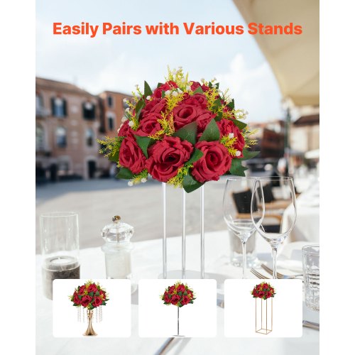 Flower Balls Arrangement Bouquet 10 PCS 9.5 Inch Wedding Red Roses