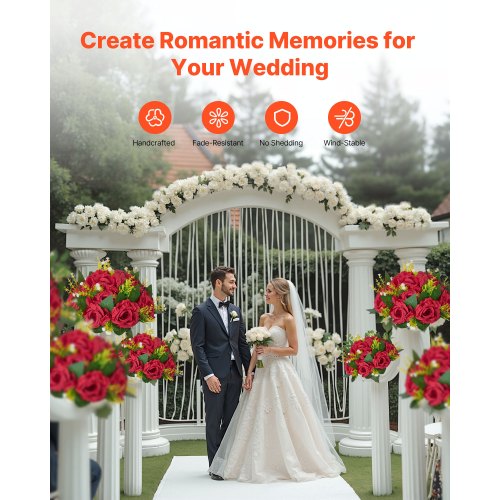 Flower Balls Arrangement Bouquet 10 PCS 9.5 Inch Wedding Red Roses