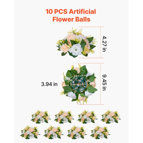 Flower Ball Arrangement Bouquet 10 PCS 9.5 Inch Diameter Artificial Flowers