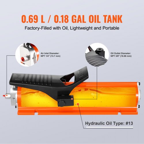 10000PSI Air Hydraulic Pump 018 Gal Reservoir NPT 38 In Oil Outlet NPT