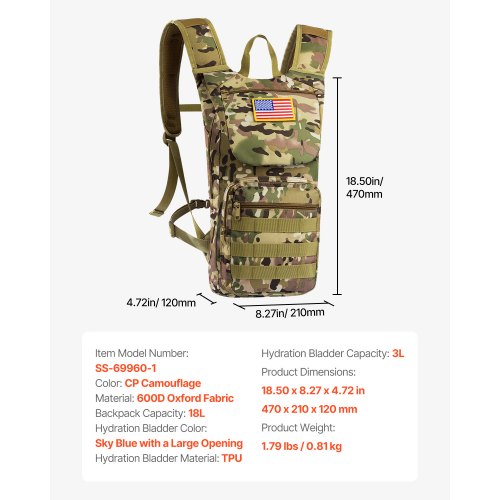 Hydration Backpack Water Backpack with 3L TPU Water Bladder Tactical Molle