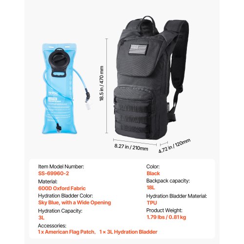 Hydration Backpack Water Backpack with 3L TPU Water Bladder Tactical Molle